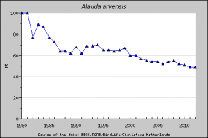 Bestandsentwicklung der Feldlerche in Europa 1980-2012 (EBCC/RSPB/BirdLife/Statistic Netherlands)